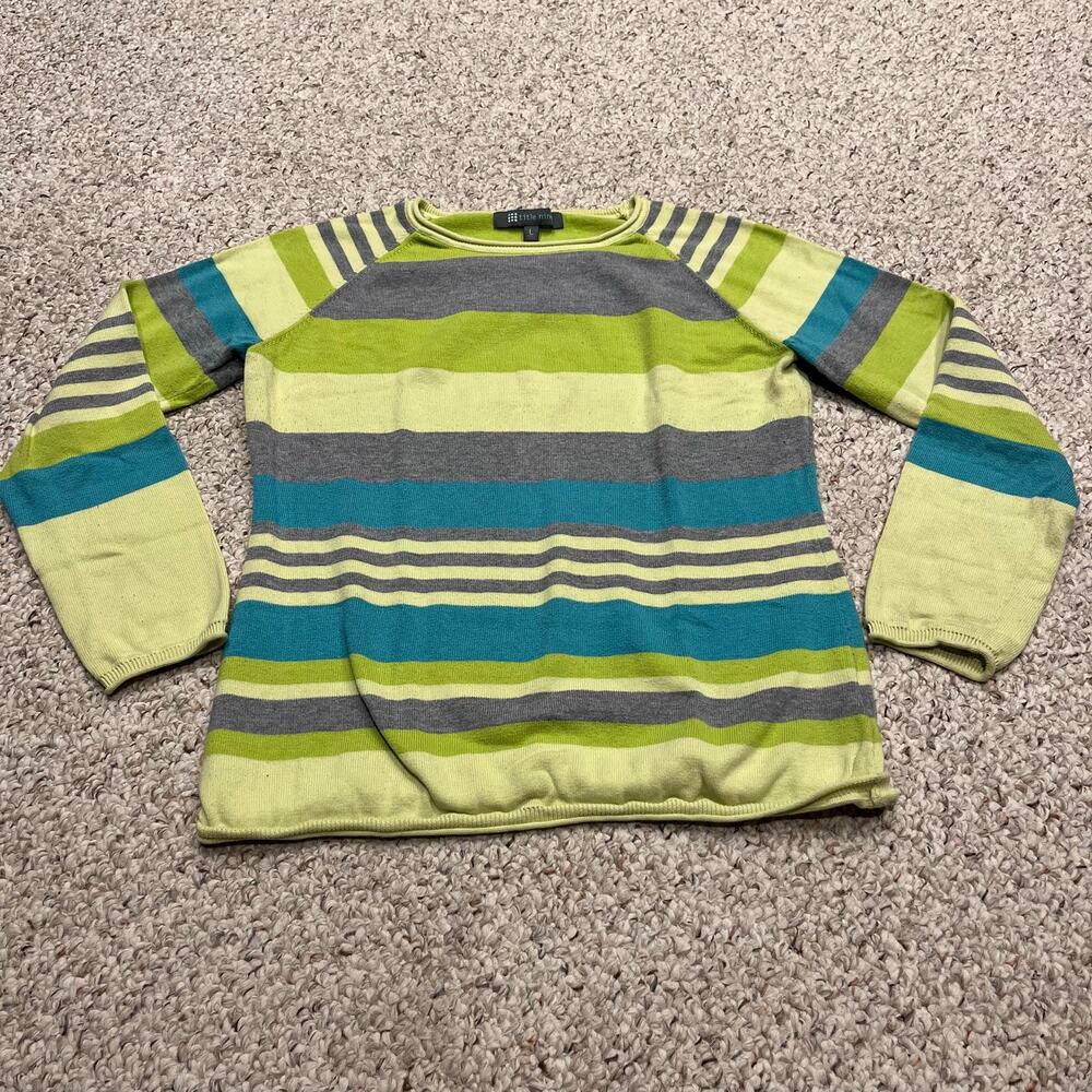 Title Nine Striped Knit Sweater L Granola Outdoor Casual Cotton Blend Hike